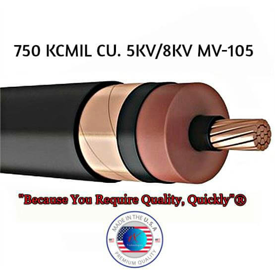 1XTech® 750 KCMIL Copper 5 KV 8 KV MV-105 Power Cable, Datasheet, Specs, Price Manufacturer “EZ” Part Number Description: 1X750MCM1CEPR5KV8KV-MV105 750 MCM, 750 KCMIL 5KV / 8KV Copper EPR/Copper Tape Shield with Overall LS-PVC Jacket, Shielded, UL 1072 Type MV-105 Medium Voltage Power Cable, 133%/100% Ins. Levels, Scientifically designed and proven for use in MV-105 Applications. 750 MCM 5KV, 750 MCM 8KV, 750 KCMIL 5KVA, 750 KCMIL 8KVA