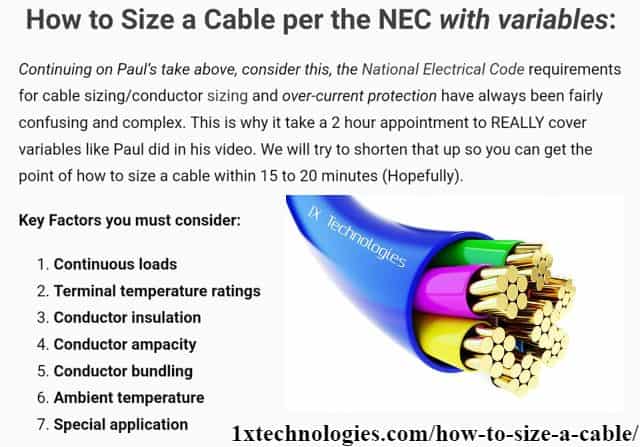 How to size a cable per the NEC with variables 1XTech