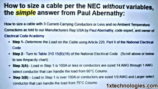 Simple Answer on How to Size a Cable per the NEC without variables 1XTech