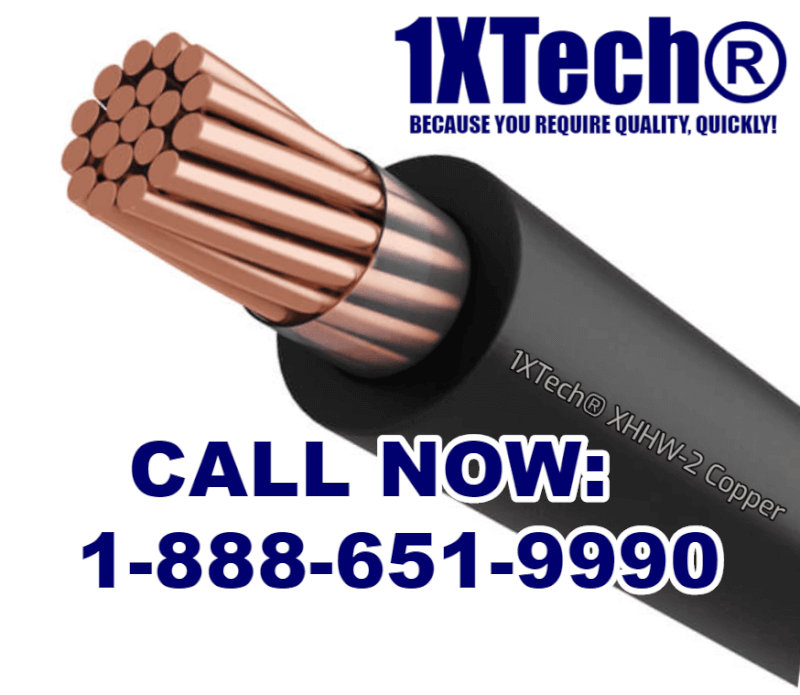 XHHW-2 Copper Wire , XHHW Wire Manufacturers, Suppliers XHHW CU, XHHW Wire Price, Direct Burial XHHW, High quality photo of XHHW Copper with beautiful blue 1XTech logo and phone number.