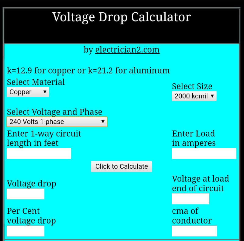 voltage drop chart 120v